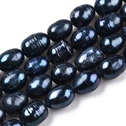 Natural Cultured Freshwater Pearl Rice Beads Pearl Beads Strands, Dyed, Rice, Prussian Blue, 8~11x7~8mm, Hole: 0.6~0.7mm, about 35~36pcs/strand, 13.90 inch(35.3cm)