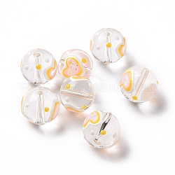 Perles en verre transparentes, avec l'émail, ronde, or, motif de coeur, 11.5~12x11mm, Trou: 1.5~1.6mm