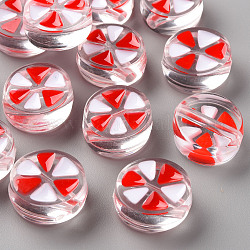 Perles acryliques émail transparent, plat et circulaire avec triangle, rouge, 20x9mm, Trou: 3.5mm