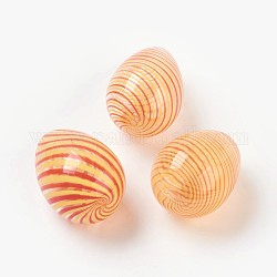 Handmade Blown Glass Beads, No Hole, teardrop, Yellow/Red, about 36mm Wide, 49mm Long