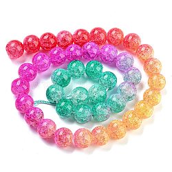 Chapelets de perles en verre craquelé peints à la bombe, dégradé de couleur, perles multicolores segmentées, ronde, orange, 10mm, Trou: 1mm, Environ 38 pcs/chapelet, 15.28 pouce (38.8 cm)