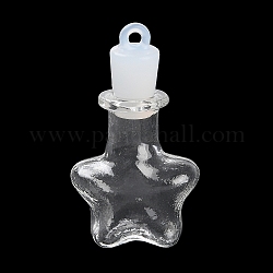 クリアガラスのウィッシングボトルペンダント  プラスチックシールプラグ付き  スター  37x21x12.5mm  穴：2mm