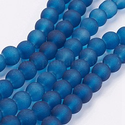 Fili di perline di vetro trasparente, smerigliato, tondo, Blue Marine, 6mm, Foro: 1.3~1.6 mm, circa 140pcs/filo, 31.4 pollice