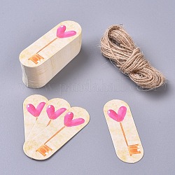 Paper Gift Tags, Hange Tags, For Arts and Crafts, with Jute Twine, Oval with Key Pattern, Colorful, 60x20x0.5mm, 50pcs/set