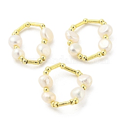 Anello elasticizzato con perline in ottone e perle naturali, vero placcato oro 14k, misura degli stati uniti 7 1/4 (17.5mm)