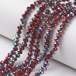Electroplate Transparent Glass Beads Strands, Half Multi-color Plated, Faceted, Rondelle, Dark Red, 8x6mm, Hole: 1mm, about 72pcs/strand, 16.14 inch(41cm)