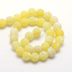 Chapelets de perles en agate naturelle craquelée, teinte, ronde, Grade a, or, 8mm, Trou: 1mm, Environ 50 pcs/chapelet, 14 pouce
