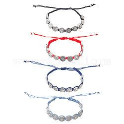 Anattasoul 4 pièces 4 style saint benoît médaille alliage tressé perle bracelets ensemble, bracelets réglables en cordon de polyester, couleur mixte, diamètre intérieur: 1-3/4~3-1/2 pouce (4.3~8.9 cm), 1pc / style