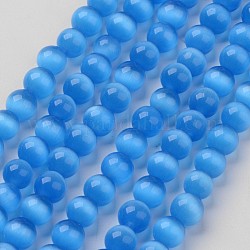 Perles d'oeil de chat, ronde, bleu profond du ciel, 6mm, Trou: 1mm, Environ 66 pcs/chapelet, 15.5 pouce
