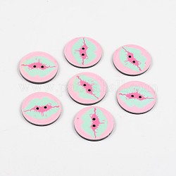 2 отверстие плоские круглые с рисунком губы кнопки акриловые, розовые, 25x2 мм, отверстие : 2 мм