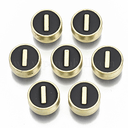 Perles d'émail en alliage, Sans cadmium & sans nickel & sans plomb, plat rond avec initiales, or clair, letter.i, 8x4mm, Trou: 1.5mm