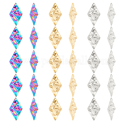 DICOSMETIC 30Pcs 3 Colors Flat Rhombus Charms Geometric Pendants Textured Golden and Rainbow Color Laser Cut Charms Metal Plated Surface Pendants for Jewelry Making, Hole: 1.6mm
