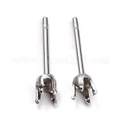 Accessoires des clous d'oreilles en 304 acier inoxydable, supports de boucle d'oreille prong, plat rond, couleur inoxydable, convient pour strass de 3 mm, 3mm, pin: 0.8 mm