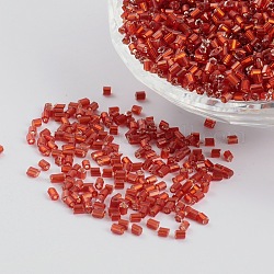 11/0 Two Cut Glass Seed Beads, Hexagon, Silver Lined Round Hole, Red, Size:  about 2.2mm in diameter, about 4500pcs/50g