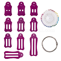 Ensemble d'outils de rondelle de rouleau, avec rondelle multi-tailles, épingles de matelassage et chaîne de stockage, pour plier le tissu et les bandes de biais, violet, 100x50x12mm