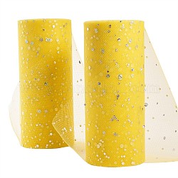 Rubans de maille déco à paillettes scintillantes, tissu de tulle, Tissu à carreaux en tulle pour la fabrication de jupe, jaune, 6 pouce (15 cm), environ 25yards / rouleau (22.86m / rouleau)