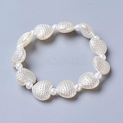 Bracelets enfants extensible en plastique imitation perle imitation abs opaque, cœur, blanc, 1-3/4 pouce (4.6 cm)
