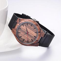 Montres en cuir, avec les accessoires en alliage de cadran de montre en bois, noir, 255x28x2mm, cadran montre: 52x48x11 mm, boitier montre: 37 mm