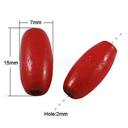 Natural Wood Beads, Lead Free, Dyed, Rice, Red, 15x7mm, Hole: 2mm, about 4180pcs/1000g
