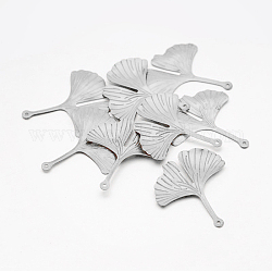 Brass Ginkgo Leaf Pendants, Silver, 29x26x2mm, Hole: 0.5mm