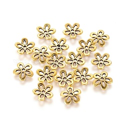 5 -petal tibetischen Stil Legierung Blume Perlenkappen, Cadmiumfrei und Nickel frei und Bleifrei, Antik Golden, 11x1.5 mm, Bohrung: 1 mm