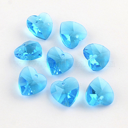 Facettiert Herz transparente Glascharmeanhänger, Deep-Sky-blau, 10x10x5 mm, Bohrung: 1 mm
