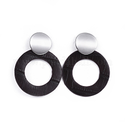 Pu cuir boucles d'oreilles pendantes, avec accessoires de puces d'oreilles en 304 acier inoxydable, anneau, brun coco, 57mm, pin: 0.8 mm