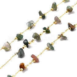 Handgemachte Perlenkette, mit Messingkabelkette & Chip natürliche indische Achatgliederkette, langlebig plattiert, gelötet, golden, 3~8x3~16 mm, 32.80 Fuß/Rolle (10 m/Rolle)
