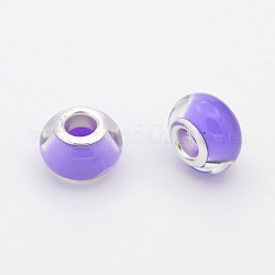 Large Hole Resin European Beads, with Silver Tone Brass Cores, Rondelle, Mauve, 14x9mm, Hole: 5mm