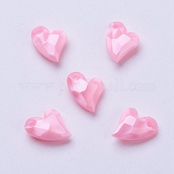 Pendentifs acryliques, perle d'imitation, cœur, facette, rose, 11x9x4mm, Trou: 0.5mm