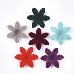 Tappi di perle acriliche floccate, 6 -petal, fiore, colore misto, 34x30x7mm, Foro: 1.5 mm