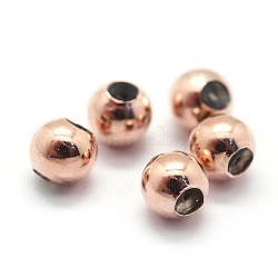 925 Sterling Silver Stopper Beads, with Rubber inside, Round, Rose Gold, 4mm, Hole: 0.8mm