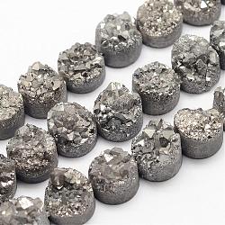 Galvani natürliche druzy Quarz Perlenstränge, Flachrund, gefärbt, Grau, 7~12x5~10 mm, Bohrung: 1.5 mm, ca. 16 Stk. / Strang, 7.8 Zoll