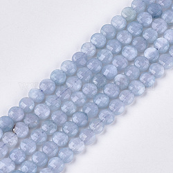 Chapelets de perles en aigue-marine naturelle, facette, plat rond, 6~6.5x3.5mm, Trou: 0.8mm, Environ 59~60 pcs/chapelet, 14.9 pouce ~ 15.1 pouces