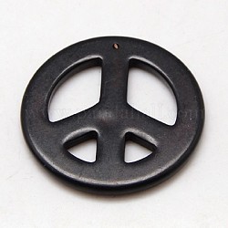 Perlas de howlita sintética, teñido y climatizada, signo de la paz, negro, 55x5mm, agujero: 1 mm, aproximamente 46 unidades / 1000 g
