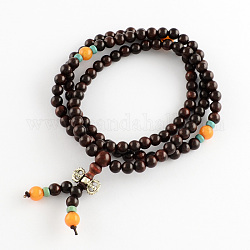 Dual-use Items, Wrap Style Buddhist Jewelry Santos Rose Wood Round Beaded Bracelets or Necklaces, Coconut Brown, 840mm, 108pcs/bracelet