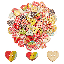 Unicraftale деревянные пуговицы, 2-луночное, сердце, разноцветные, 16x18x2.5 мм, отверстие : 1.5 мм, 100 шт / коробка