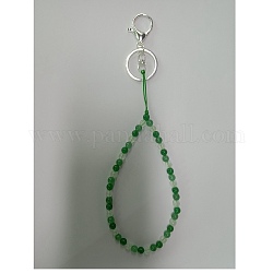 Porte-clés fermoir pince de homard en jade blanc naturel et alliage de fer, avec du fil de nylon tressé, 27~27.5 cm