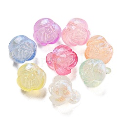 Transparent Acrylic Pendants, Glitter Beads, Luminous, Glow in the Dark, Rose, Mixed Color, 15.5x15x13.5mm, Hole: 2.8mm, about 390pcs/500g