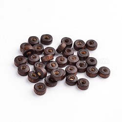 Natural Maple Wood Beads, Lead Free, Flat Round, Dyed, Coconut Brown, 6x3mm, Hole: 2mm, about 14772pcs/1000g