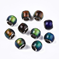 Perline di vetro europeo , perline con foro grande, con tono platino ottone doppie core, rondelle, perline d'umore che cambiano colore, colorato, 7~8x6~7mm, Foro: 4 mm