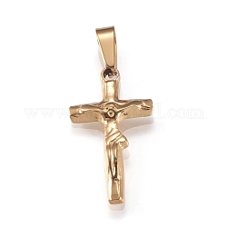 201 Stainless Steel Pendants, For Easter, Crucifix Cross, Golden, 24x13.5x3.5mm, Hole: 7.5x3mm