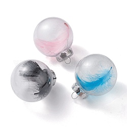 (venta de liquidación defectuosa: rasguño superficial) decoración de adorno de bola de plástico, con pluma adentro, color mezclado, 76x60mm, agujero: 9.5 mm