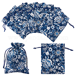 Мешочки из полиэстера, сумка для шнурка, прямоугольник с цветочным узором, темно-синий, 14x11x0.3 см