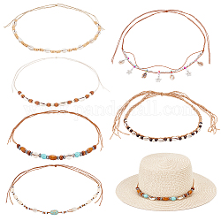 Ahadermaker 6 piezas 6 estilos cinturones de sombrero de concha, banda de sombrero de cordón encerado para accesorios de sombreros, color mezclado, 1240~1435x1~9mm, 1pc / estilo