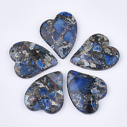 Pendenti diaspro linea oro / sintetico regalite / diaspro imperiale / sedimenti marini, tinto, cuore, blu royal, 39.5x35x6.5mm, Foro: 1.4 mm