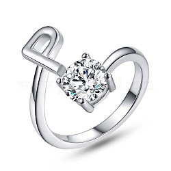Открытое кольцо-манжета из серебра 925 пробы с родиевым покрытием и буквой, прозрачное кольцо из кубического циркония для женщин, платина, letter.p, размер США 6 1/2 (16.9 мм)