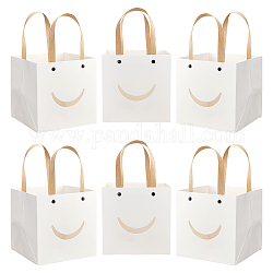 NBEADS 12 Pcs White Craft Paper Bags, 5.9x5.9 Carrier Paper Gift Bags With Handles Party Favor Kraft Paper Bag with Smiling Shape Clear Window for Candy Cookies Packaging, Wedding, Christmas, Party