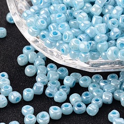 Glass Seed Beads, Ceylon, Round, Pale Turquoise, 4mm, Hole: 1.5mm, about 4500pcs/pound
