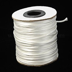 Cordón de satén de nailon con cola de rata, Cadena de cuentas, Para anudar chino, producir joyería, blanco, 2mm, Aproximadamente 50 yardas / rollo (150 pies / rollo)